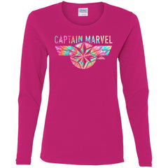 Captain Marvel Logo Banner Tie Dye Colors Women Long Sleeve Shirt Women Long Sleeve Shirt - parenttees