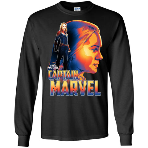 Captain Marvel Bold Sunset Portrait Men Long Sleeve Shirt Black / S Men Long Sleeve Shirt - parenttees