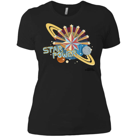 Captain Marvel Star Power Retro Style Women Cotton T-Shirt Black / X-Small Women Cotton T-Shirt - parenttees