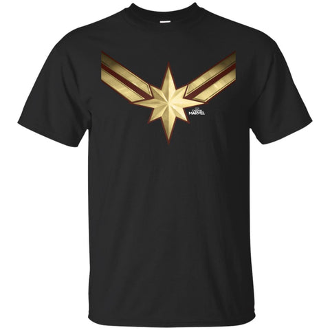 Captain Marvel Gleaming Chest Logo Men Cotton T-Shirt Black / S Men Cotton T-Shirt - parenttees