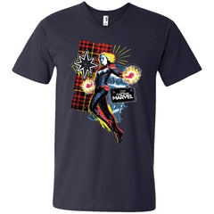 Captain Marvel Plaid Jean Patched Portrait Men V-Neck T-Shirt Men V-Neck T-Shirt - parenttees