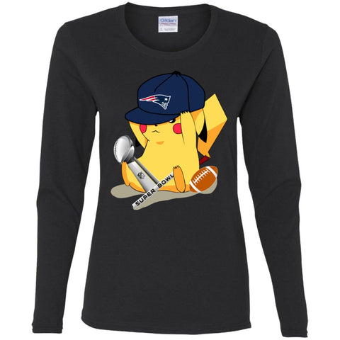 Nfl - New England Patriots Pikachu Super Bowl 2019 Football Women Long Sleeve Shirt Black / S Women Long Sleeve Shirt - parenttees