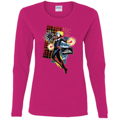 Captain Marvel Plaid Jean Patched Portrait Women Long Sleeve Shirt Women Long Sleeve Shirt - parenttees