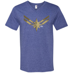 Captain Marvel Simple Gold Shadowed Logo Men V-Neck T-Shirt