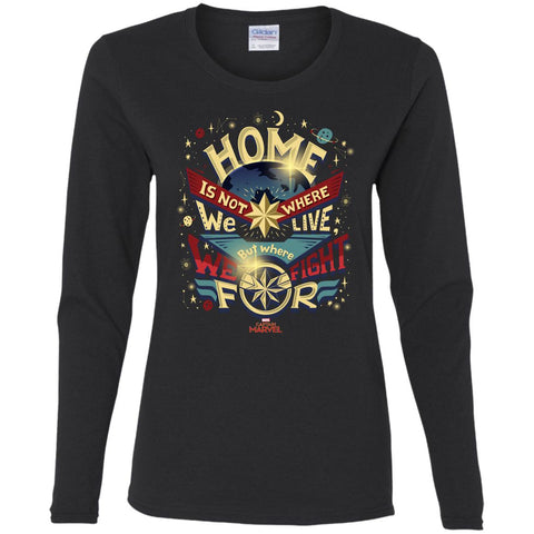 Captain Marvel Home Is What We Fight For Women Long Sleeve Shirt Black / S Women Long Sleeve Shirt - parenttees