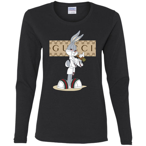 Gucci Rabbit Smoking Funny T-shirt Women Long Sleeve Shirt Black / S Women Long Sleeve Shirt - parenttees