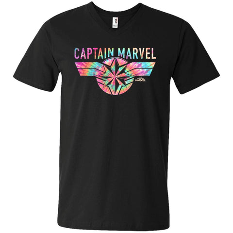 Captain Marvel Logo Banner Tie Dye Colors Men V-Neck T-Shirt Black / S Men V-Neck T-Shirt - parenttees