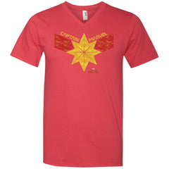 Captain Marvel Distressed Star Ribbon Logo Men V-Neck T-Shirt Men V-Neck T-Shirt - parenttees