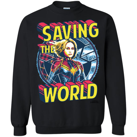 Captain Marvel Saving The World Portrait Crewneck Pullover Sweatshirt Black / S Crewneck Pullover Sweatshirt - parenttees