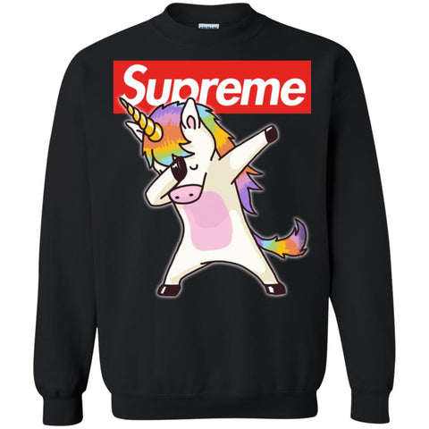 Supreme Unicorn T-shirt Dance Dabbing Unicorn Crewneck Pullover Sweatshirt Black / S Crewneck Pullover Sweatshirt - parenttees