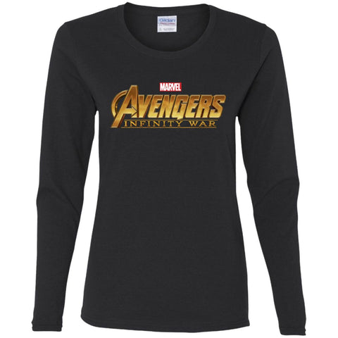 Marvel Avengers Infinity War Golden Logo Women Long Sleeve Shirt Black / S Women Long Sleeve Shirt - parenttees