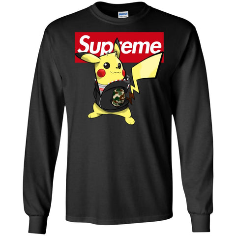 Supreme Pikachu T-shirt Men Long Sleeve Shirt Black / S Men Long Sleeve Shirt - parenttees