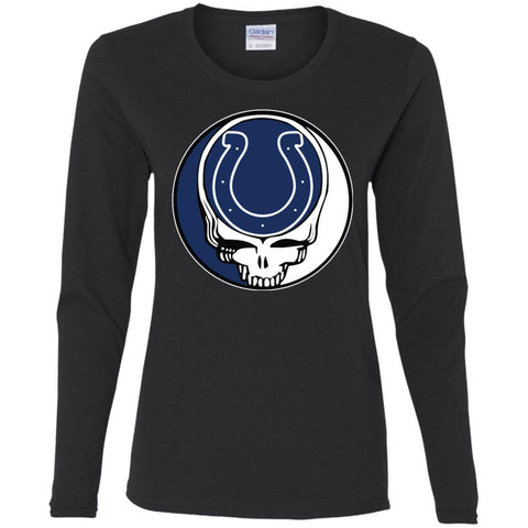 Indianapolis Colts Grateful Dead Steal Your Face Football Nfl Shirts Women Long Sleeve Shirt Black / S Women Long Sleeve Shirt - parenttees