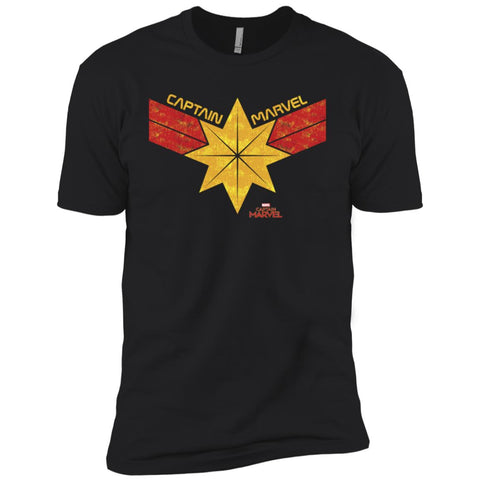 Captain Marvel Distressed Star Ribbon Logo Men Short Sleeve T-Shirt Black / X-Small Men Short Sleeve T-Shirt - parenttees