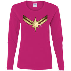 Captain Marvel Gleaming Chest Logo Women Long Sleeve Shirt Women Long Sleeve Shirt - parenttees