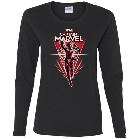 Marvel Captain Marvel Retro Style Flight Women Long Sleeve Shirt Black / S Women Long Sleeve Shirt - parenttees