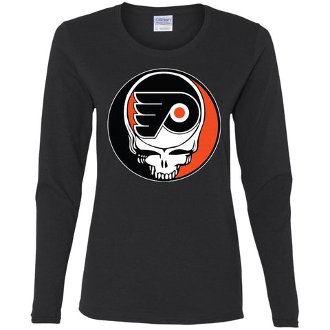 Philadelphia Flyers Grateful Dead Steal Your Face Hockey Nhl Shirts Women Long Sleeve Shirt Black / S Women Long Sleeve Shirt - parenttees