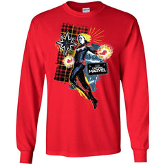 Captain Marvel Plaid Jean Patched Portrait Men Long Sleeve Shirt Men Long Sleeve Shirt - parenttees