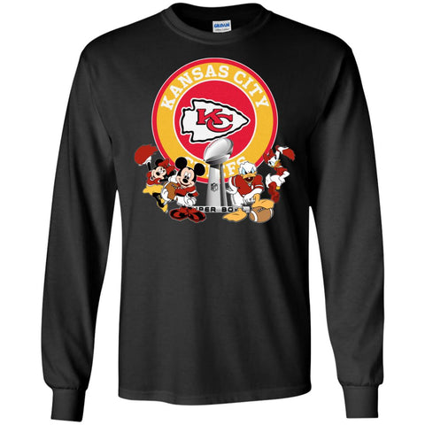 Nfl – Kansas City Chiefs Super Bowl 2019 Mickey Mouse Minnie Mouse Donald Duck Daisy Duck Football Men Long Sleeve Shirt Black / S Men Long Sleeve Shirt - parenttees