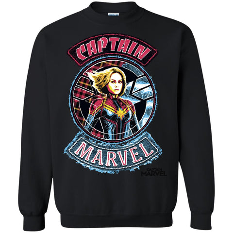 Captain Marvel Stitched Patched Portrait Crewneck Pullover Sweatshirt Black / S Crewneck Pullover Sweatshirt - parenttees