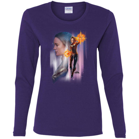 Captain Marvel Flying Space Portrait Women Long Sleeve Shirt Purple / S Women Long Sleeve Shirt - parenttees