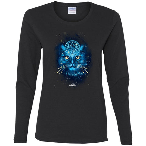 Captain Marvel Goose Blue Galaxy Portrait Women Long Sleeve Shirt Black / S Women Long Sleeve Shirt - parenttees