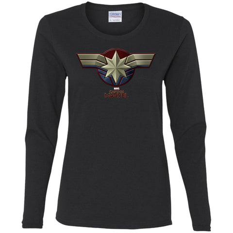 Marvel Captain Marvel Movie Chest Symbol Women Long Sleeve Shirt Black / S Women Long Sleeve Shirt - parenttees