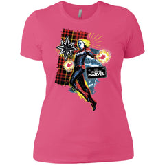 Captain Marvel Plaid Jean Patched Portrait Women Cotton T-Shirt Women Cotton T-Shirt - parenttees