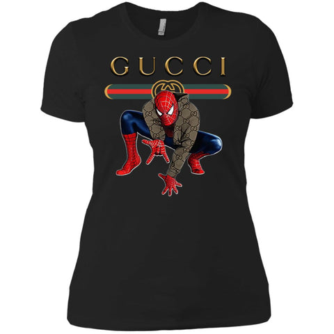 Spider Man Gucci Funny  Trend T- Shirt Women Cotton T-Shirt Black / X-Small Women Cotton T-Shirt - parenttees