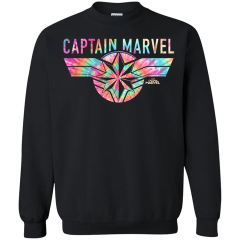 Captain Marvel Logo Banner Tie Dye Colors Crewneck Pullover Sweatshirt Black / S Crewneck Pullover Sweatshirt - parenttees