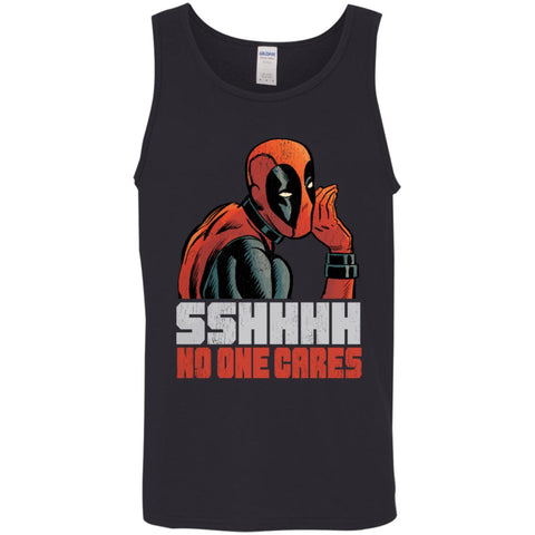 Marvel Deadpool Shhh No One Cares Whisper Men Cotton Tank Black / X-Small Men Cotton Tank - parenttees