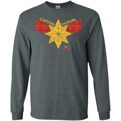 Captain Marvel Distressed Star Ribbon Logo Men Long Sleeve Shirt Men Long Sleeve Shirt - parenttees