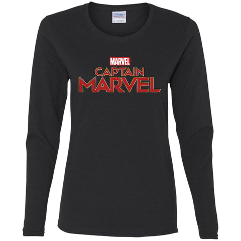 Marvel Captain Marvel Movie Logo Red Women Long Sleeve Shirt Black / S Women Long Sleeve Shirt - parenttees