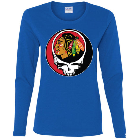 Chicago Blackhawks Grateful Dead Steal Your Face Hockey Nhl Shirts Women Long Sleeve Shirt Royal / S Women Long Sleeve Shirt - parenttees