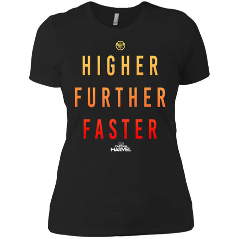 Marvel Captain Marvel Movie Higher Faster Women Cotton T-Shirt Black / X-Small Women Cotton T-Shirt - parenttees