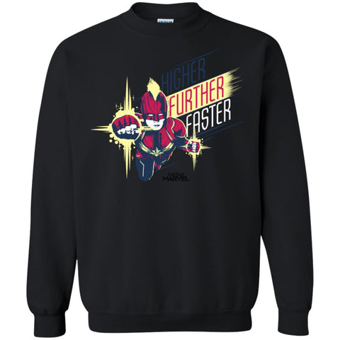 Captain Marvel Higher Further Faster Drawn Crewneck Pullover Sweatshirt Black / S Crewneck Pullover Sweatshirt - parenttees