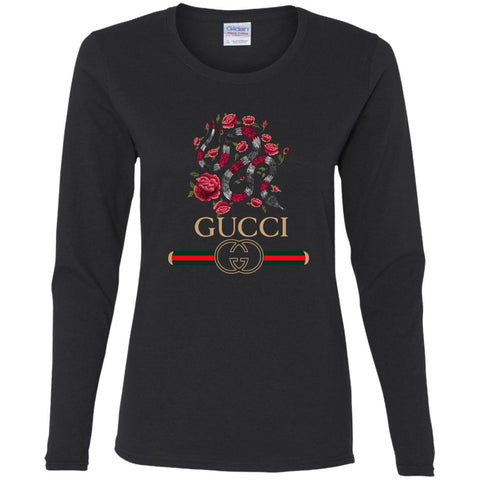 Gucci Logo Snake T-shirt Women Long Sleeve Shirt Black / S Women Long Sleeve Shirt - parenttees