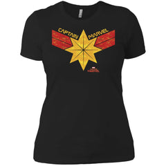 Captain Marvel Distressed Star Ribbon Logo Women Cotton T-Shirt Women Cotton T-Shirt - parenttees