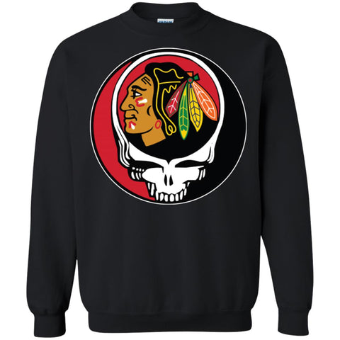 Chicago Blackhawks Grateful Dead Steal Your Face Hockey Nhl Shirts Crewneck Pullover Sweatshirt Black / S Crewneck Pullover Sweatshirt - parenttees