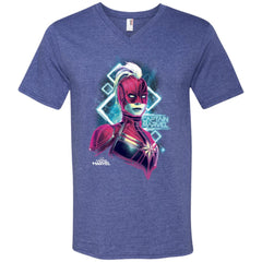 Marvel Captain Marvel Space Glow Neon Men V-Neck T-Shirt Men V-Neck T-Shirt - parenttees