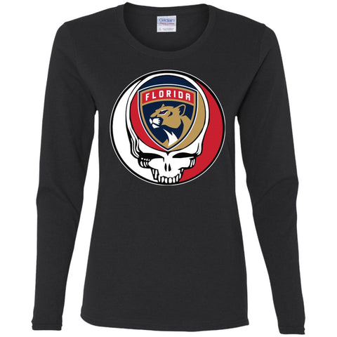 Florida Panthers Grateful Dead Steal Your Face Hockey Nhl Shirts Women Long Sleeve Shirt Black / S Women Long Sleeve Shirt - parenttees