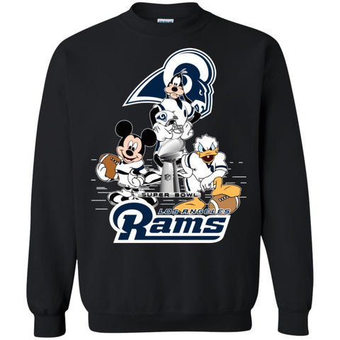 Nfl – Los Angeles Rams Donald Duck Goofy Mickey Mouse Super Bowl 2019 Football Crewneck Pullover Sweatshirt Black / S Crewneck Pullover Sweatshirt - parenttees