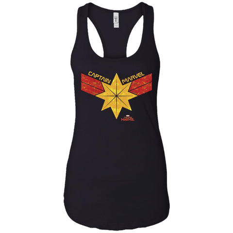 Captain Marvel Distressed Star Ribbon Logo Women Tank Top Black / X-Small Women Tank Top - parenttees