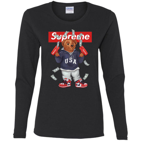 Supreme Bear Hot Trending T-shirt Women Long Sleeve Shirt Black / S Women Long Sleeve Shirt - parenttees