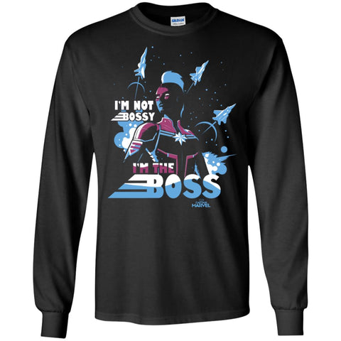 Captain Marvel I'm The Boss Space Blue Red Men Long Sleeve Shirt Black / S Men Long Sleeve Shirt - parenttees