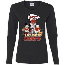 Nfl – Kansas City Chiefs Donald Duck Goofy Mickey Mouse Super Bowl 2019 Football Women Long Sleeve Shirt