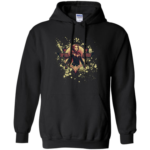 Captain Marvel Cracked Paint Splatter Logo Pullover Hoodie Sweatshirt Black / S Pullover Hoodie Sweatshirt - parenttees