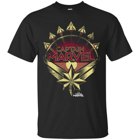 Captain Marvel Yellow Red Plane Flight Logo Men Cotton T-Shirt Black / S Men Cotton T-Shirt - parenttees