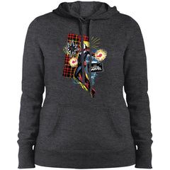 Captain Marvel Plaid Jean Patched Portrait Women Hooded Sweatshirt Women Hooded Sweatshirt - parenttees