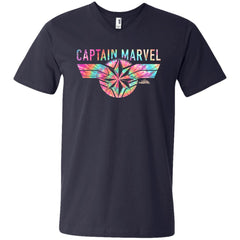 Captain Marvel Logo Banner Tie Dye Colors Men V-Neck T-Shirt Men V-Neck T-Shirt - parenttees